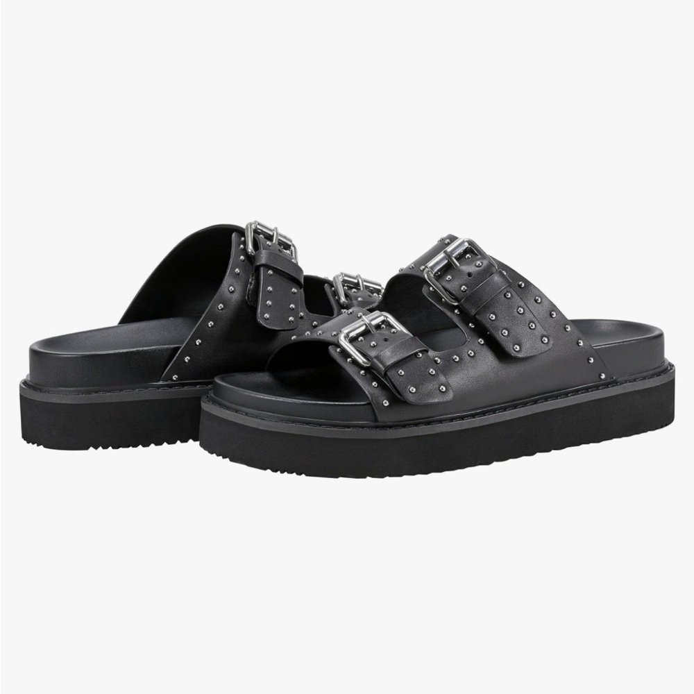 Marc Fisher Black Studded Buckle Sandals